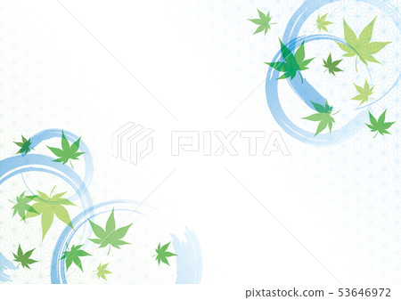 Japanese style frame of blue autumn leaves and ripples Japanese style frame of blue autumn leaves and ripples 53646972