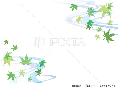 Blue autumn leaves and running water frame green Blue autumn leaves and running water frame green 53646974