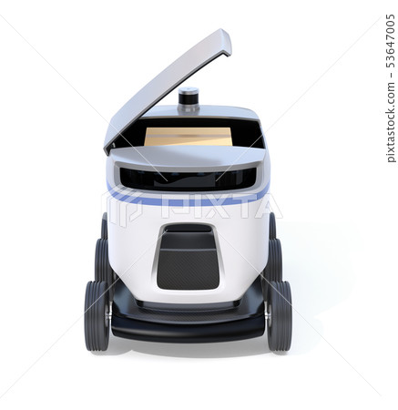 交付機器人的前面圖像在白色背景的。最後一英里的概念 53647005