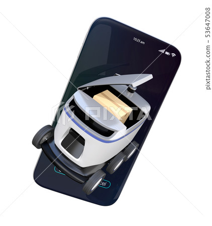 從智能手機飛行的交付機器人的圖像最後一英里的概念 53647008