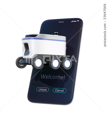 從智能手機飛行的交付機器人的圖像最後一英里的概念 53647009