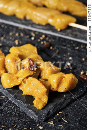 spiced raw chicken meat skewers spiced raw chicken meat skewers 53647556