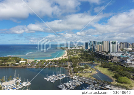 [夏威夷火奴魯魯]阿拉莫阿納海灘公園魔術島的鳥瞰圖 53648643