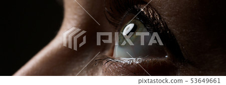 Female left green coloured eye extreme closeup 53649661