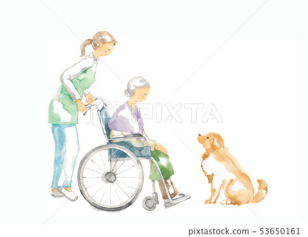 輪椅，關心和狗的祖母 53650161