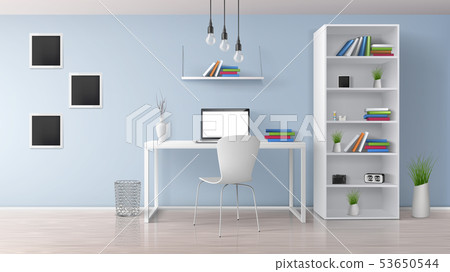 Home office room minimalistic interior vector Home office room minimalistic interior vector 53650544
