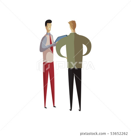 Two men are talking in the office. Vector illustration on white background. Two men are talking in the office. Vector illustration on white background. 53652262