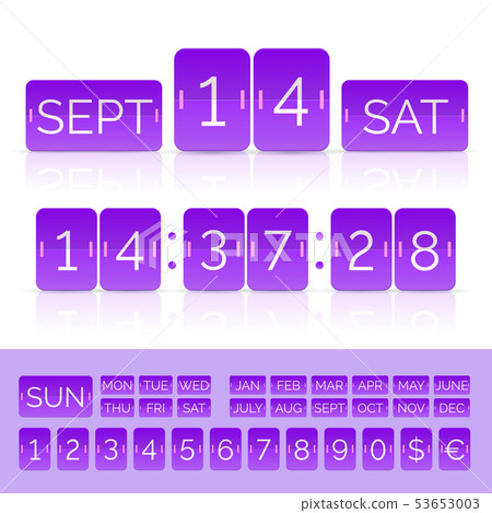 Purple flip calendar with flat countdown timer with numbers isolated Purple flip calendar with flat countdown timer with numbers isolated 53653003