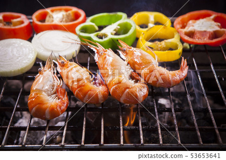 shrimp,prawns grilled with chilly and onion on shrimp,prawns grilled with chilly and onion on 53653641
