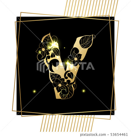 Golden Ornamental Alphabet Letter V Font 53654461