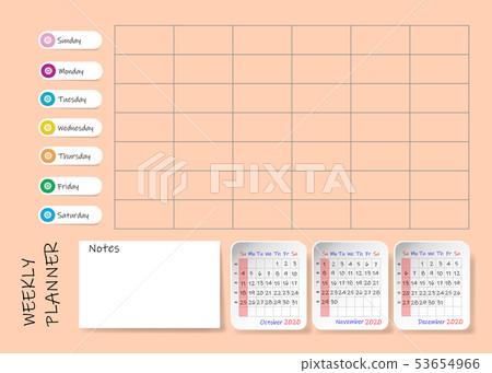 Calendar for fourth quarter of 2020 year in green 53654966