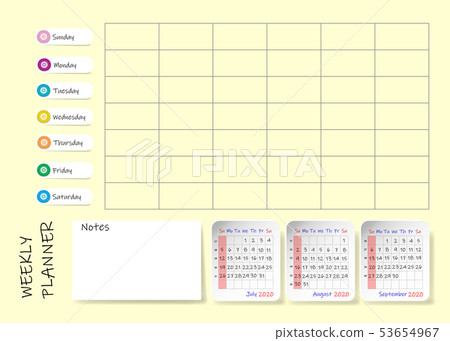 Calendar for third quarter of 2020 year in yellow Calendar for third quarter of 2020 year in yellow 53654967