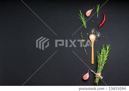 Food background with greens herbs and spices Food background with greens herbs and spices 53655094