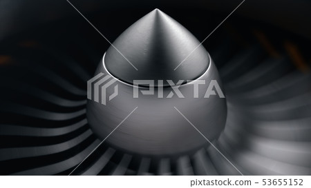 Jet engine, close-up view blades. Engine blades at the ends painted orange. Jet engine blades in 53655152
