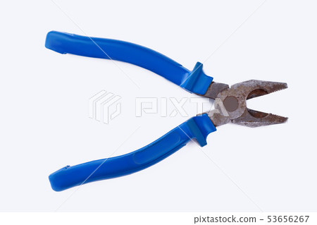 Pliers with blue handle on white background. Pliers with blue handle on white background. 53656267
