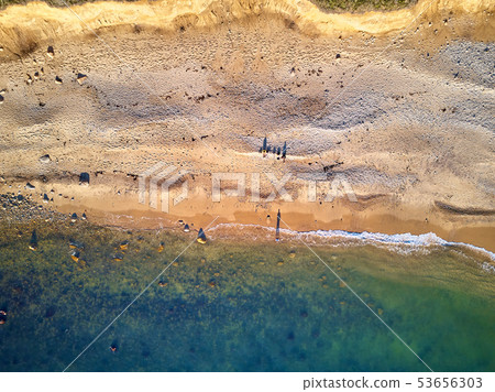 Fisherman at Hamptons Beach aerial shot 53656303