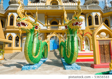 Statues of green dragons at temple in Thailand Statues of green dragons at temple in Thailand 53656583