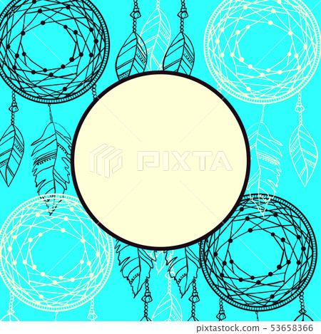 Greeting card design template. With doodle hand drawn background and circle frame for your text. 53658366