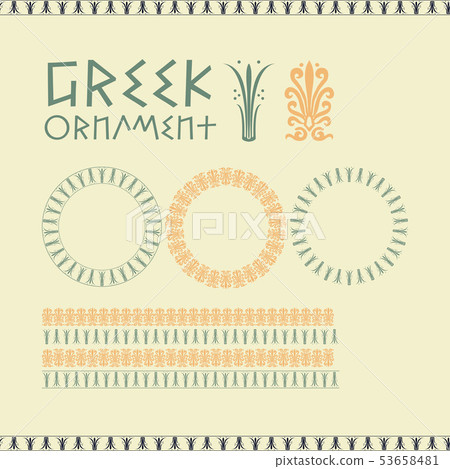 Greek traditional ornament, meander border set. Vector antique frames. Decoration element patterns 53658481