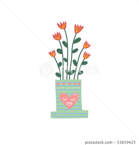 Flowering House Plant Growing in Cute Flowerpot, Design Element for Natural Home Interior Decoration 53659425