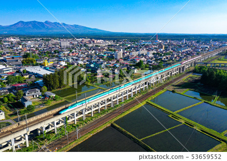 Tohoku Shinkansen and Nasu dake, Tohoku Shinkansen in the morning, Tohoku Shinkansen, drone photography, Tohoku Shinkansen in fine weather, 53659552