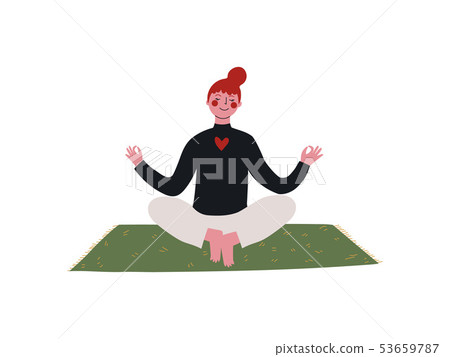 Young Woman Practicing Yoga in Lotus Position, Vector Illustration Young Woman Practicing Yoga in Lotus Position, Vector Illustration 53659787