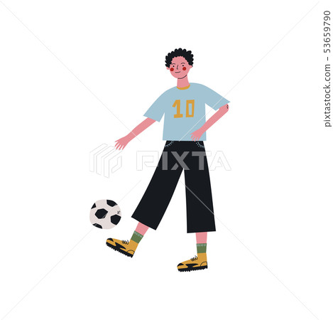 Male Soccer Player Kicking Ball, Active Healthy Lifestyle Vector Illustration 53659790
