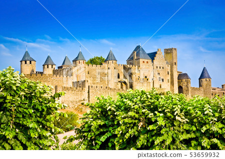 Beautiful view of old town of Carcassone in France Beautiful view of old town of Carcassone in France 53659932