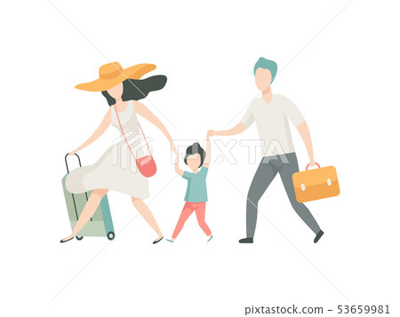 Happy Family Travelling Together with Suitcases, Father, Mother and Son Going on Summer Vacation 53659981