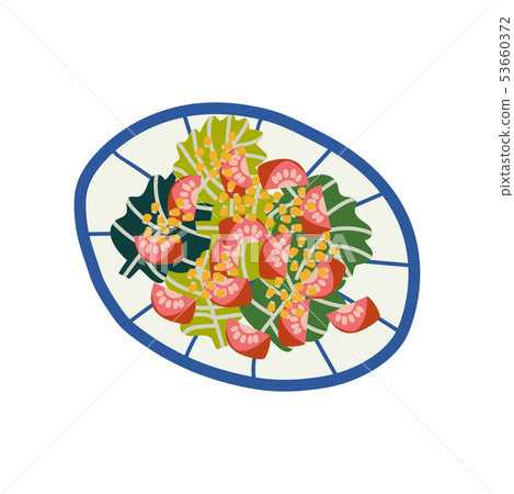 Delicious Vegetarian Salad on Plate, Fresh Healthy Dish, Top View Vector Illustration 53660372