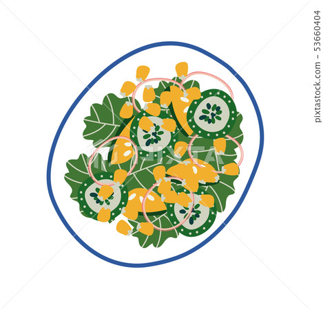 Delicious Vegetarian Salad on Plate, Fresh Healthy Dish, Top View Vector Illustration Delicious Vegetarian Salad on Plate, Fresh Healthy Dish, Top View Vector Illustration 53660404