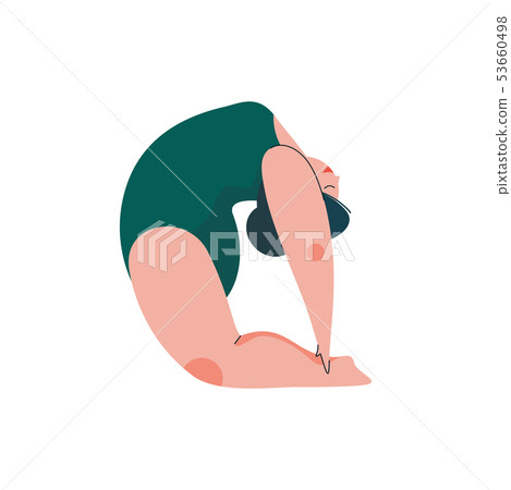Beautiful Plus Size Curvy Woman in Ustrasana Position, Plump Girl in Swimsuit Practicing Yoga, Sport Beautiful Plus Size Curvy Woman in Ustrasana Position, Plump Girl in Swimsuit Practicing Yoga, Sport 53660498