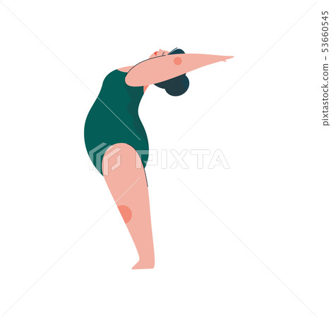 Beautiful Plus Size Curvy Woman in Tadasana Position, Plump Girl in Swimsuit Practicing Yoga, Sport 53660545