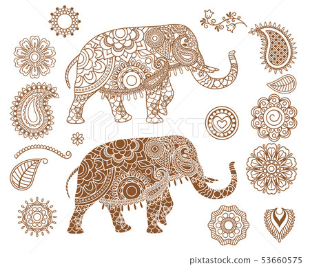 Indian elephant with mehendi patterns 53660575