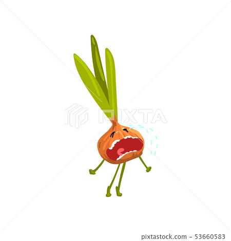 Cute Onion Crying with Tears, Unhappy Vegetable Character with Funny Face Vector Illustration 53660583