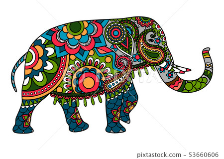 Colored doodle Indian elephant 53660606