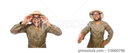 Funny safari traveller isolated on white Funny safari traveller isolated on white 53660796
