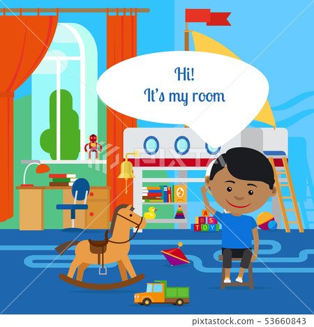 Boy with message bubble and room 53660843