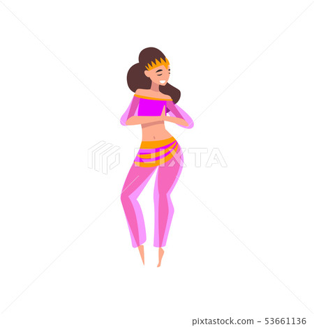 Beautiful Eastern Girl Dancing Belly Dance, Oriental Indian or Arabic Dancer Character in Pink 53661136