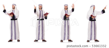 Arab man with koran isolated on white Arab man with koran isolated on white 53661332