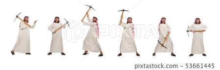 Arab man with ice axe isolated on white 53661445