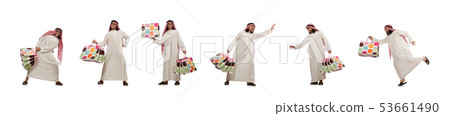 Arab man with shopping bags on white Arab man with shopping bags on white 53661490