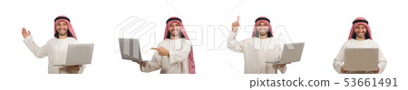 Arab man with laptop isolated on white Arab man with laptop isolated on white 53661491