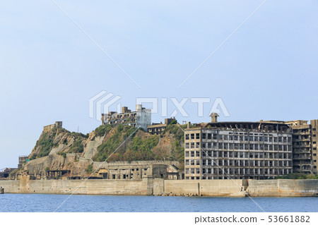 The ruins of Gunkanjima _ Hashima elementary and junior high school seen from Nagasaki _ sea The ruins of Gunkanjima _ Hashima elementary and junior high school seen from Nagasaki _ sea 53661882