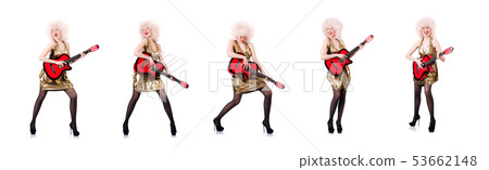 Young singer with afro cut and guitar Young singer with afro cut and guitar 53662148