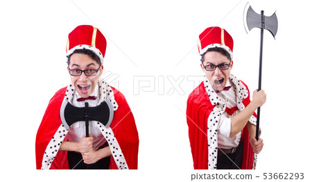 Businessman playing king isolated on white Businessman playing king isolated on white 53662293
