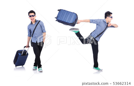 Young guy with travel case on white 53662314