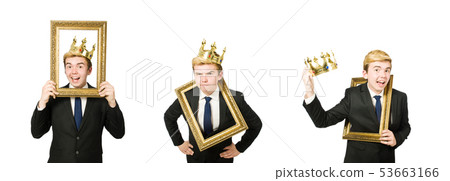 Man with picture frame isolated on the white Man with picture frame isolated on the white 53663166