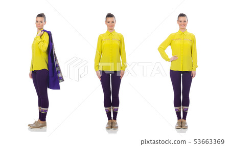 Pretty caucasian model in purple vest isolated on white Pretty caucasian model in purple vest isolated on white 53663369