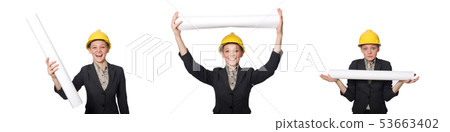 Woman engineer with draft papers Woman engineer with draft papers 53663402